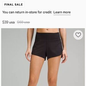 Lululemon speed up mid rise shorts. Size 8